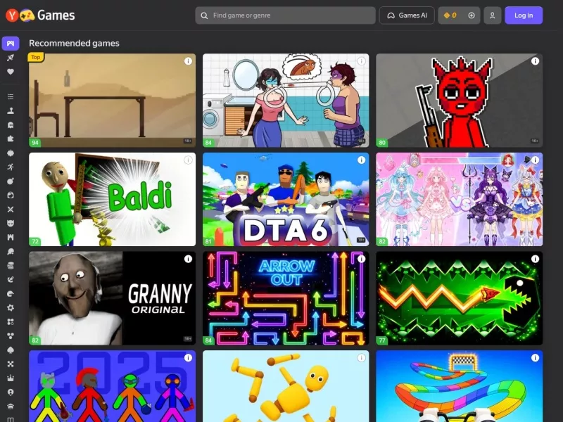 Yandex Games 网站预览截图