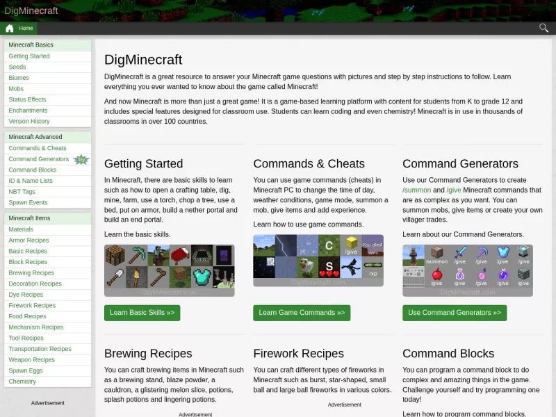 DigMinecraft 网站预览截图