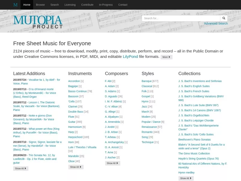 The Mutopia Project 网站预览截图