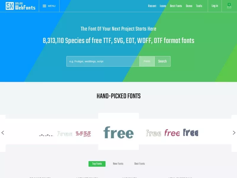 WEB Free Fonts 网站预览截图