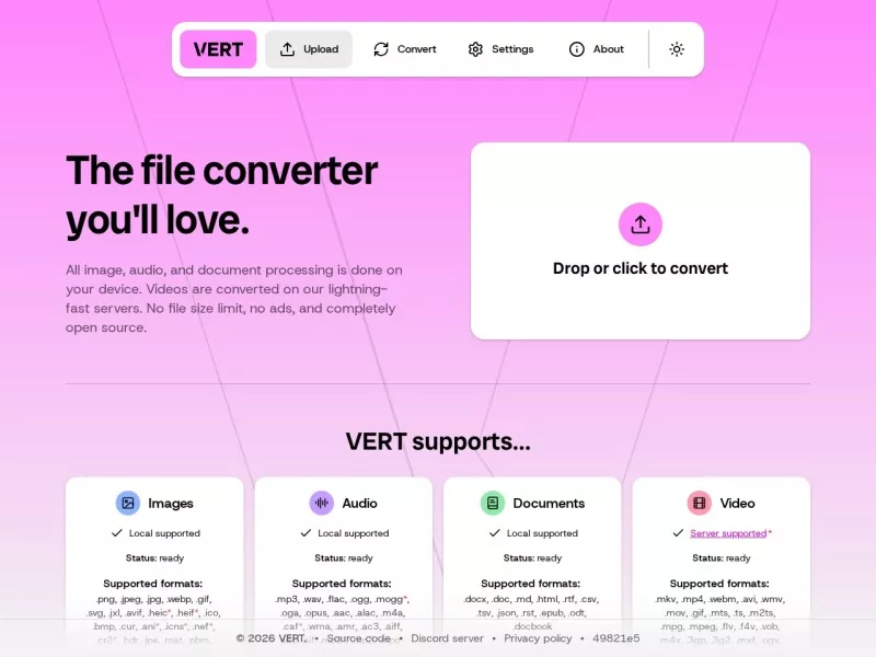 VERT文件转换 网站预览截图