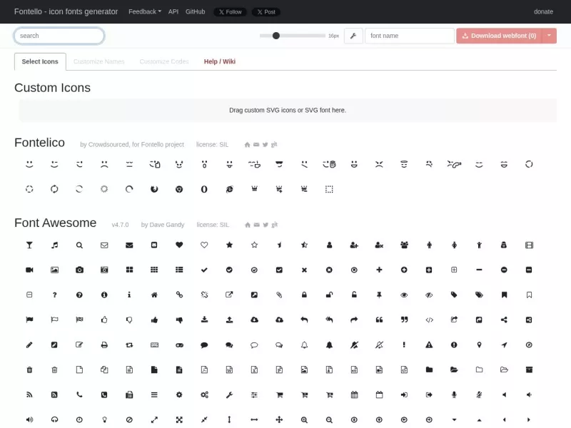 Fontello 网站预览截图
