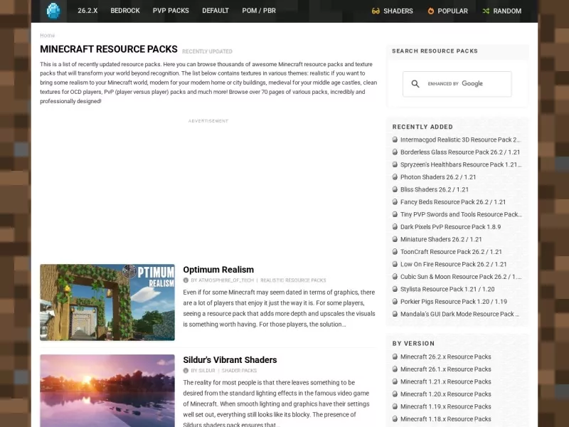 ResourcePack 网站预览截图