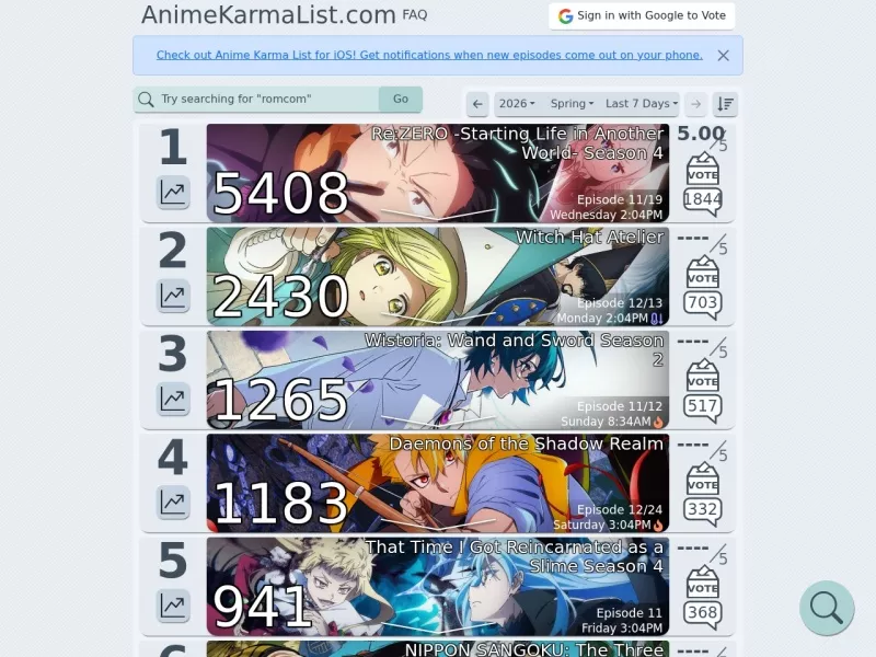 Anime Karma List 网站预览截图