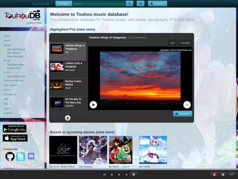Touhou Music Database 网站预览截图