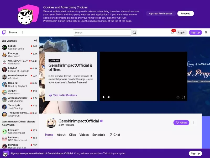 原神Twitch 网站预览截图