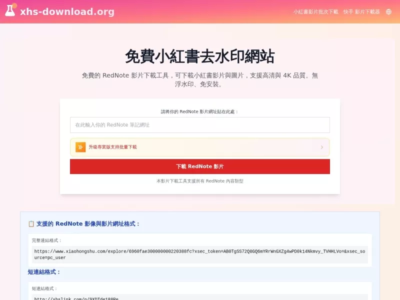 小红书视频下载器 网站预览截图