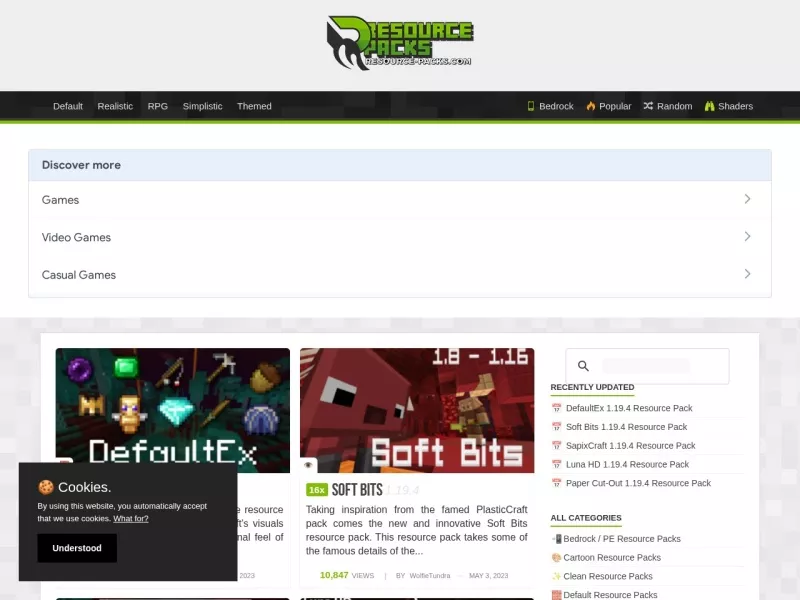 Minecraft Resource Packs 网站预览截图