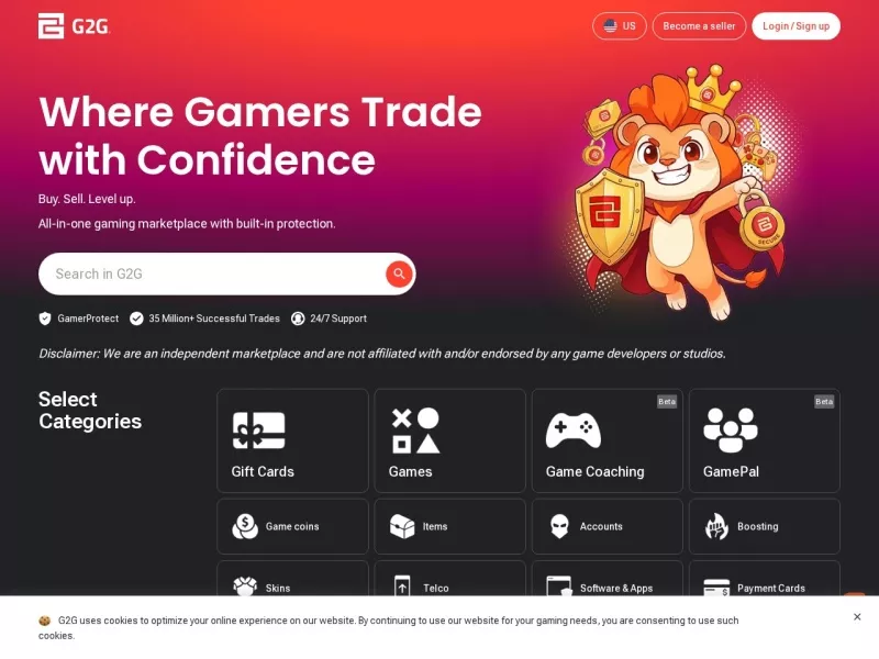 G2G Games Marketplace 网站预览截图