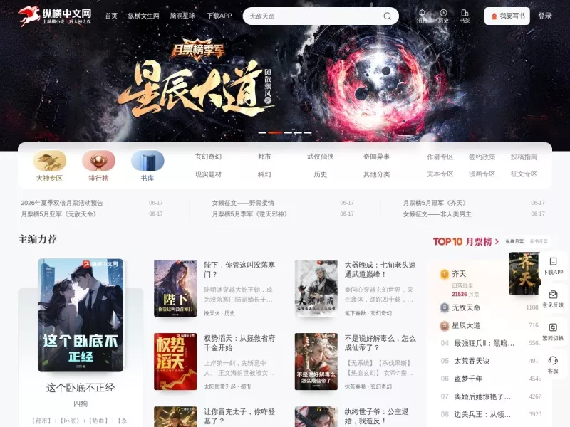 纵横中文网 网站预览截图