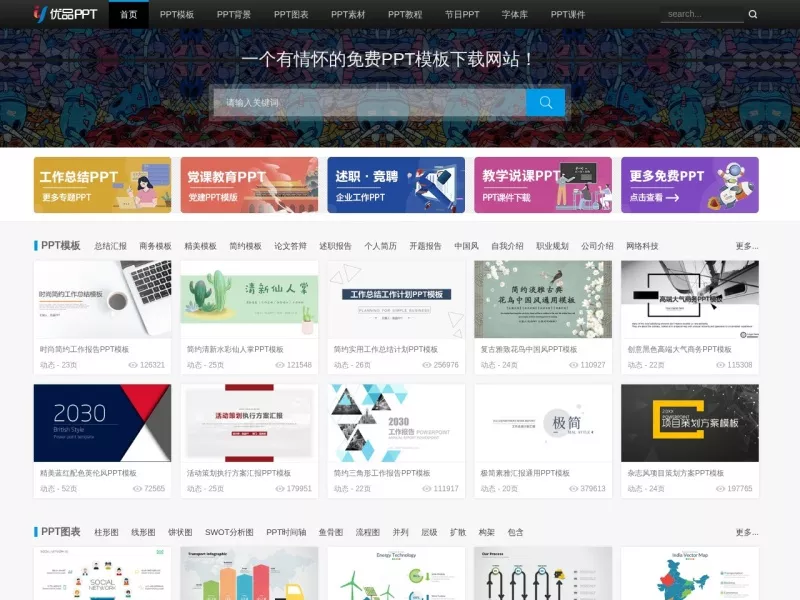 优品PPT模板网 网站预览截图