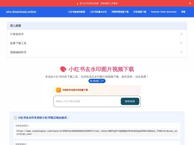 小红书图片视频去水印 网站预览截图