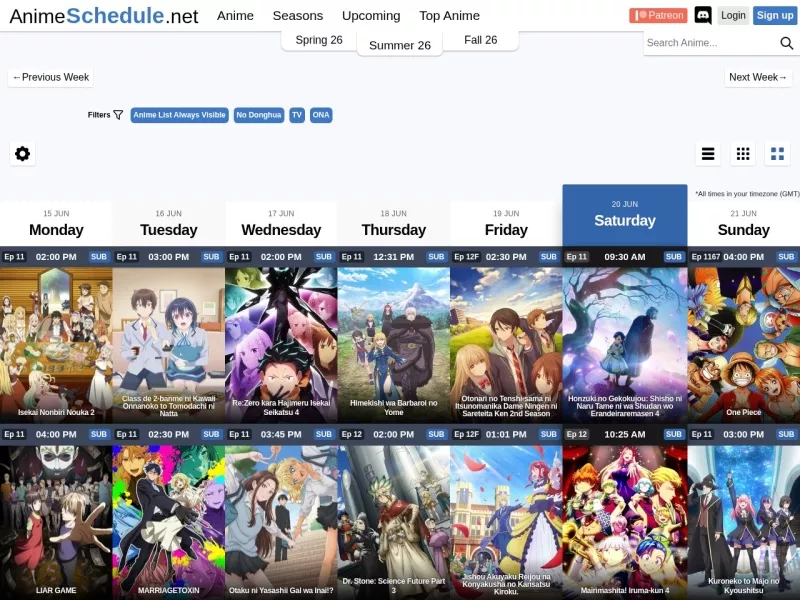 Anime Schedule 网站预览截图