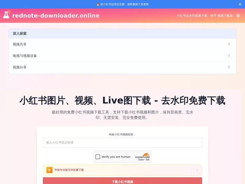 小红书视频下载器 网站预览截图