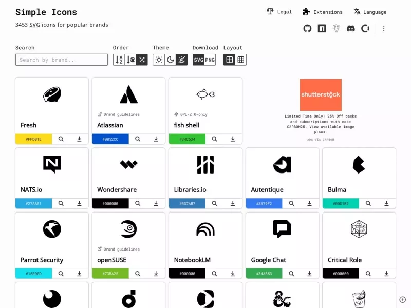 SimpleIcons 网站预览截图