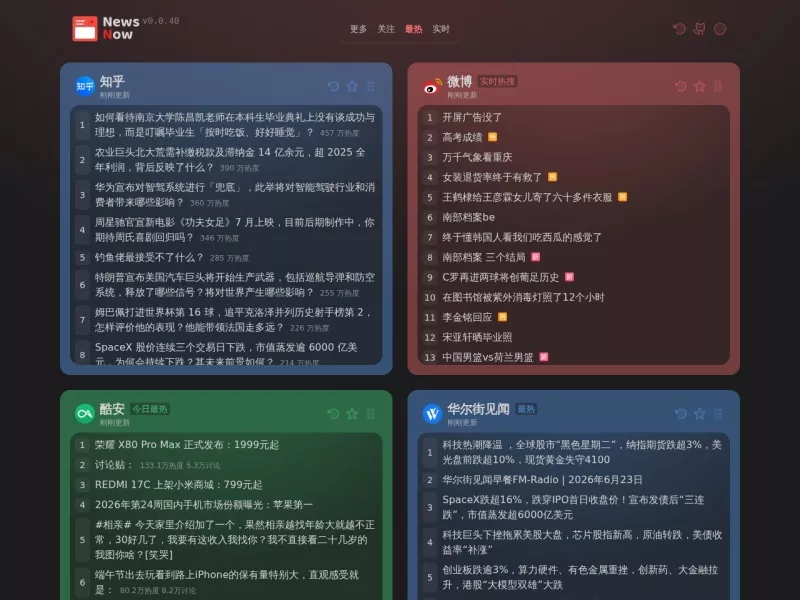 NewsNow 网站预览截图